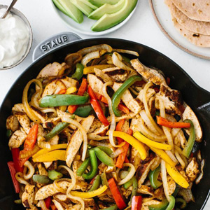 Chicken fajitas in a pan