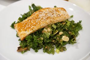 pan seared salmon and kale salad