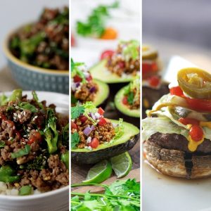 Beef and broccoli, stuffed avocados, hamburger stuffed mushrooms