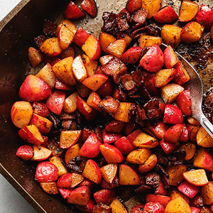 Fried radishes with bacon