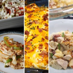 chicken fajita casserole, baked crack chicken, cauliflower chicken casserole