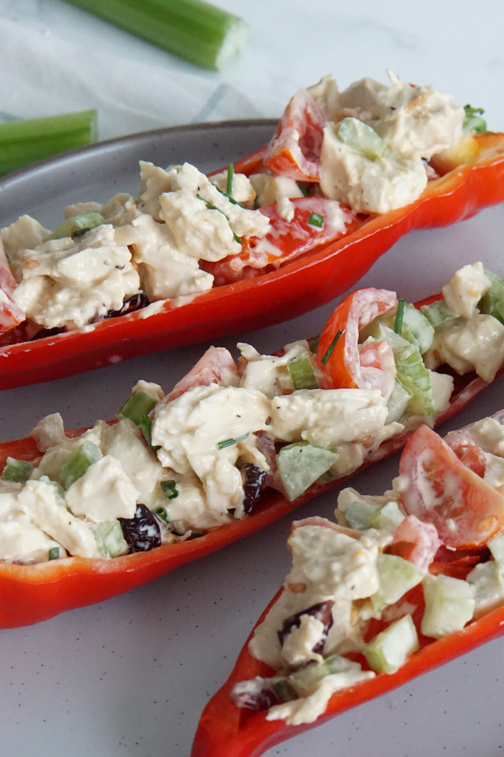 Chicken salad stuffed red peppers