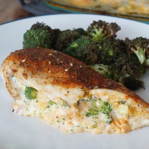 Broccoli stuffed chicken breast with broccoli on the side