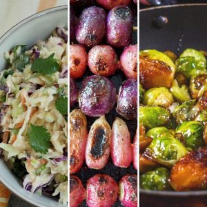 Cole Slaw, Grilled Radishes and Pan fried Brussels Sprouts