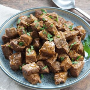 Cajun steak bites on a plate