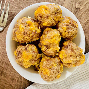 A bowl of sausage cheese balls