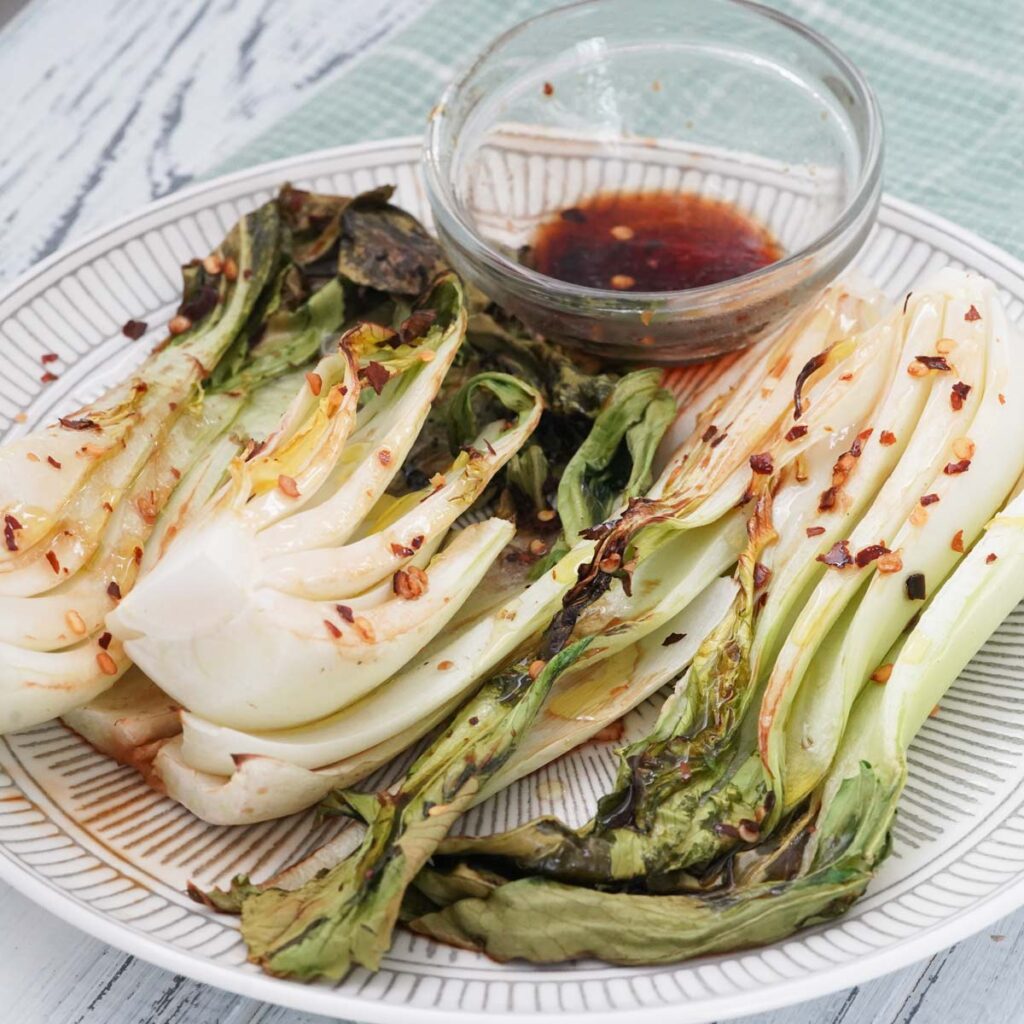 Roasted bok choy with dipping sauce