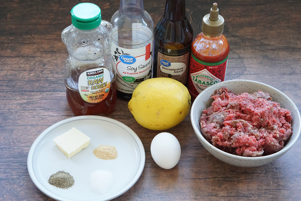 Ingredients for honey sriracha meatballs
